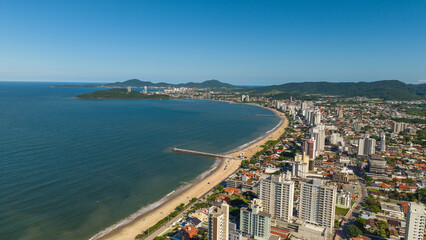 Bird's-eye view of Balneário Piçarras, with Penha in the background, in the state of Santa...