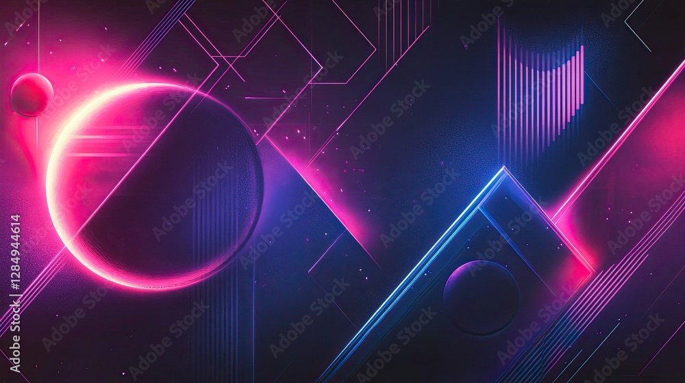 Poster abstract representation of digital growth with geometric shapes and glowing lines.