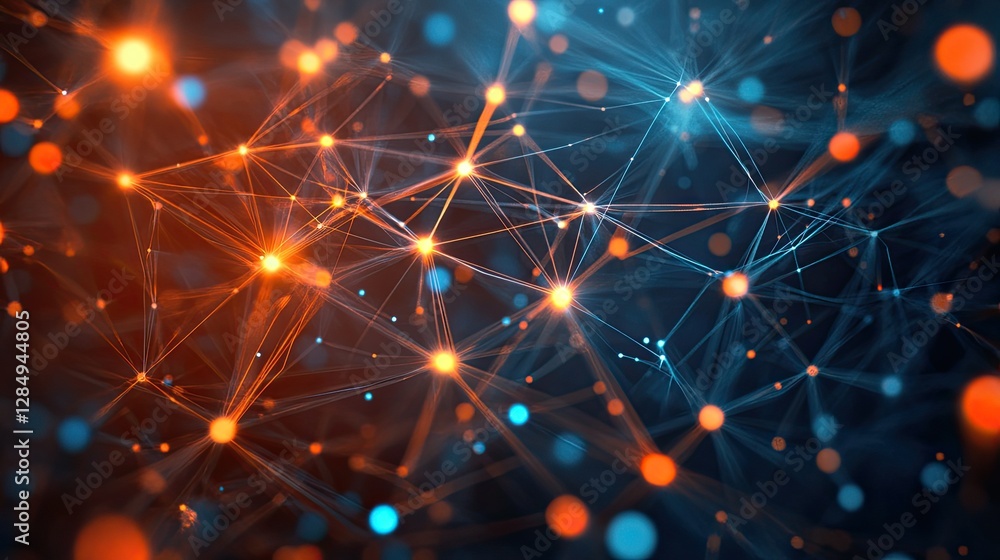 Poster Abstract representation of neural networks with glowing connections and dynamic flow. -