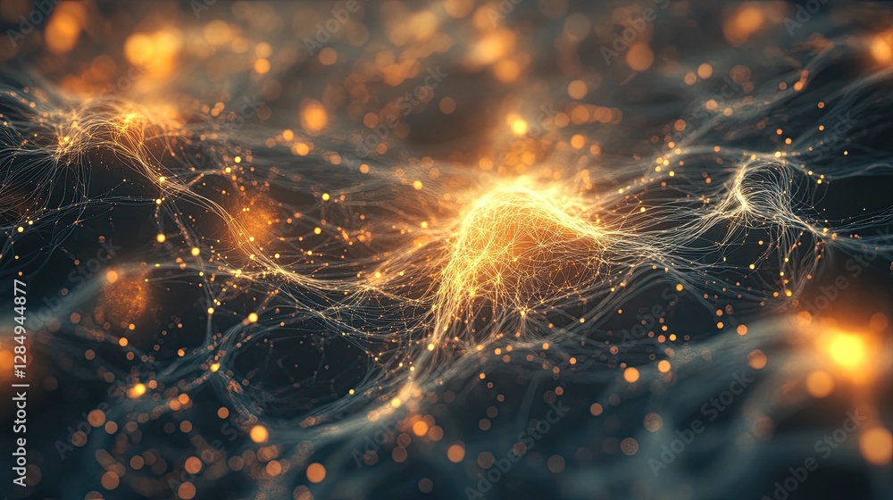 Poster Abstract representation of neural networks with glowing connections and dynamic flow. -
