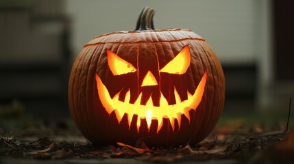 Spooky Jack-o’-Lantern with Creepy Grin and Glowing Light