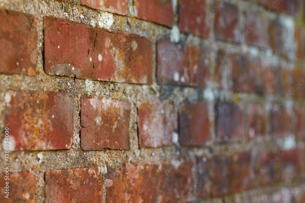 Poster closeup, brick wall or mold with damage or weathered concrete surface for dirty architecture or poor