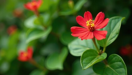 Obraz premium Sida cordifolia plant in a garden with other flowers, floral arrangements, arrangement ideas