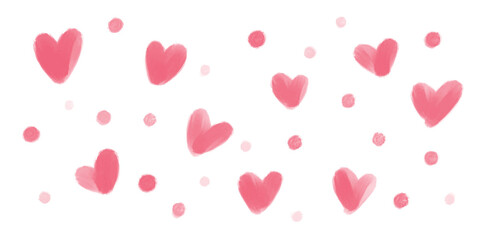 Set of pink watercolor hearts in vector. Texture illustration with love and relationship concept for Mother's Day, for lovers and friendship.