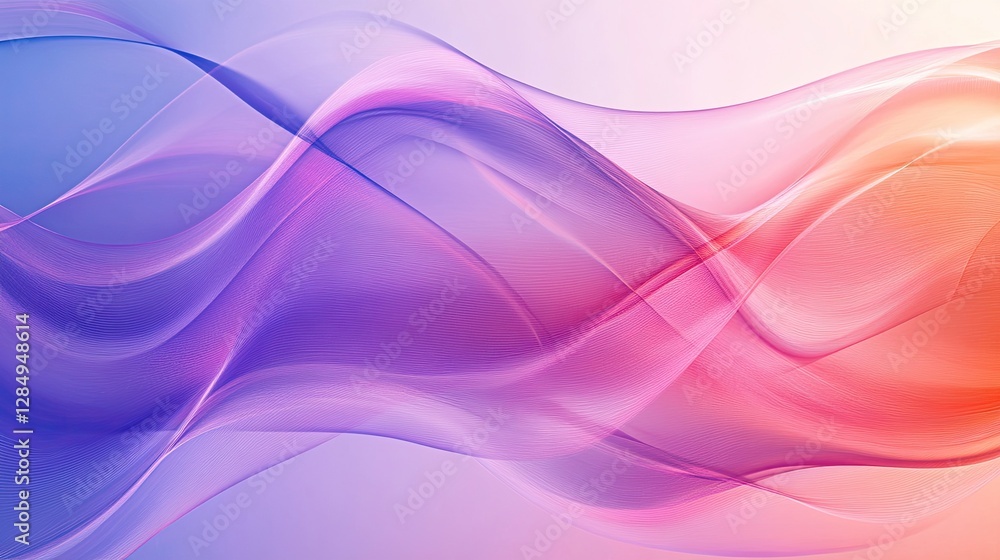 Poster abstract wave-like curves, with overlapping transparent sections in pink and purple.
