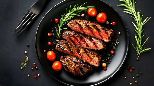 Cooked Steak with Cherry Tomatoes and Garnish