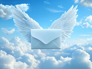 Angelic mail soaring, cloudscape