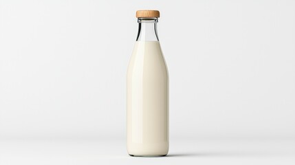 Fresh Milk Bottle  Glass  Dairy Product  Beverage   Wooden Cap  Studio Shot  Clean  White