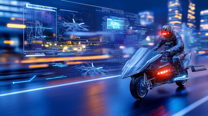 Futuristische Drohnen steuern durch digitale Stadt bei Regen


