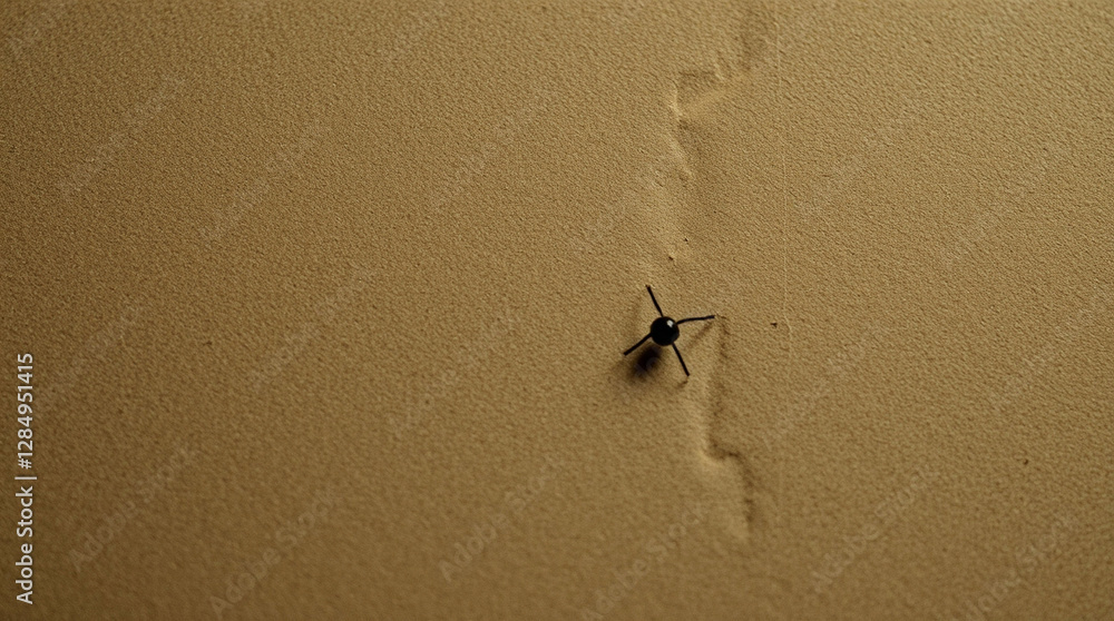 Poster lone orb on tan surface casting sharp shadow minimal contrast shot