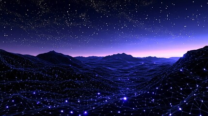 Starry Night Digital Landscape: A Mesmerizing View of Celestial Mountains