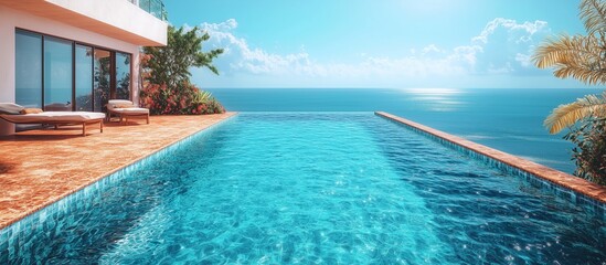 Obraz premium Infinity pool with ocean view providing a tranquil and luxurious getaway.
