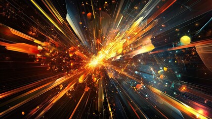 Colorful abstract explosion of geometric shapes and light streaks, evoking creativity and technology