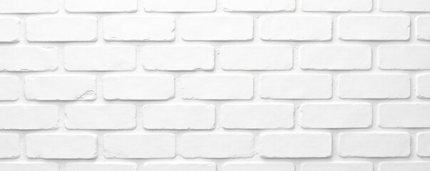Fototapeta premium Smooth white painted brick wall with visible mortar lines, clean, background