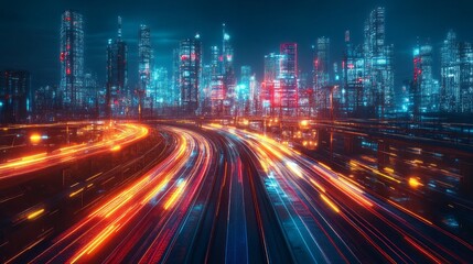 Fototapeta premium Urban cityscape at night with vibrant streaks of light