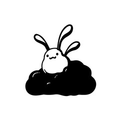 Whimsical Bunny on Cloud Graphic Illustration