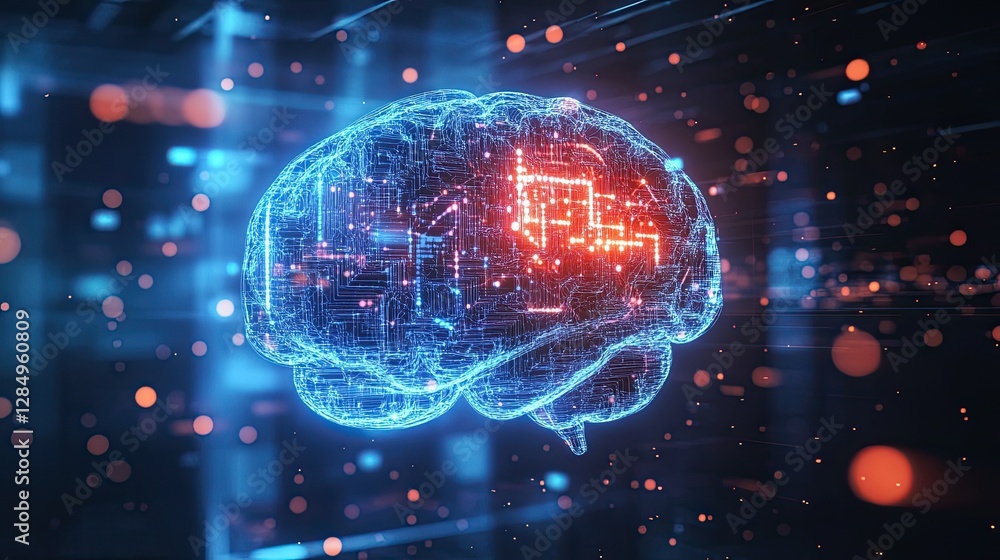 Poster concept art of a digital brain, symbolizing artificial intelligence and innovation.
