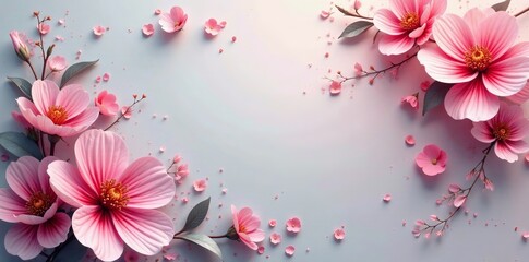 Fototapeta premium Shimmering metallic silver and pink floral wallpaper, home decor, shimmer