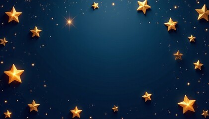 Fototapeta premium Shiny gold stars on dark blue background seamless pattern, gold, background