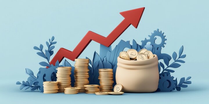 Visual Representation of Financial Growth through Coins, Charts, and Nature Elements