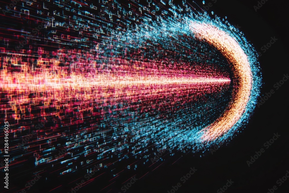 Fototapete Brightly colored streams of data appear to flow in different directions, creating an abstract visual effect showcasing technology and digital movement at high speed. Generative AI