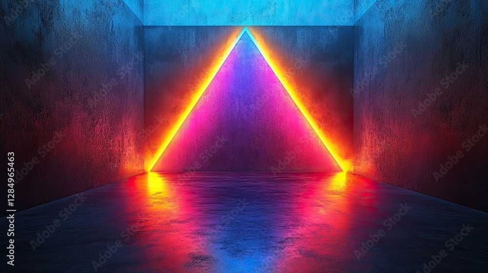 Poster a brightly illuminated triangle glows inside a concrete room setting