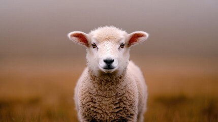 Fototapeta premium Sheep in a misty field; close-up portrait. Possible use stock photo