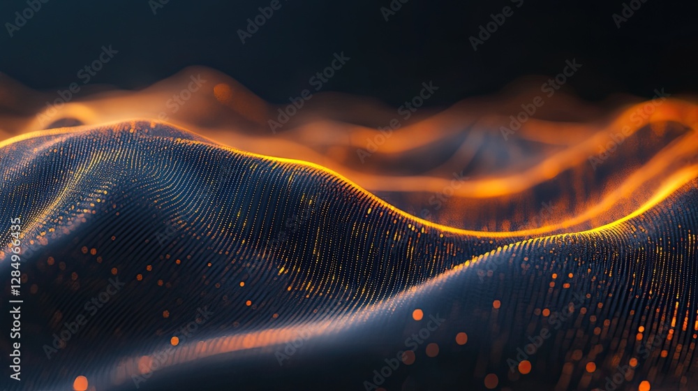 Poster dynamic digital composition of flowing data with light and shadow effects.