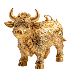 Golden Chinese Zodiac Ox Figurine Isolated on Transparent Background