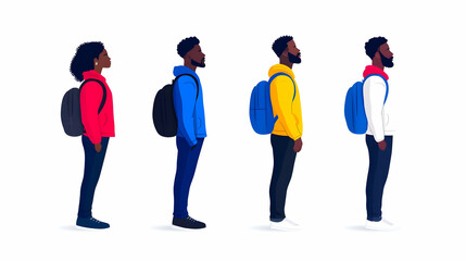 Pixel Art Illustration of Diverse Applicants Waiting in Line at a Job Fair