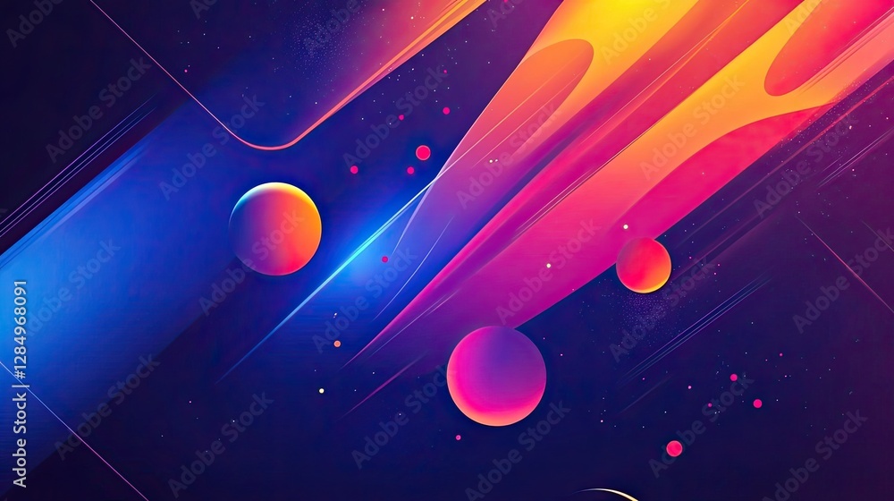 Poster dynamic motion design with fast-moving abstract shapes and glowing particles.