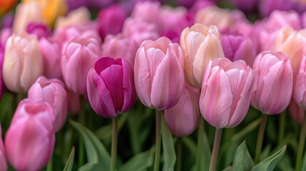 Fototapeta premium Colorful tulips in a field. Possible use for print and web