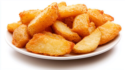 Fried potato wedges isolated on white background
