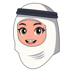 Cartoon Female Arabian Head With Hijab Vectors Illustration