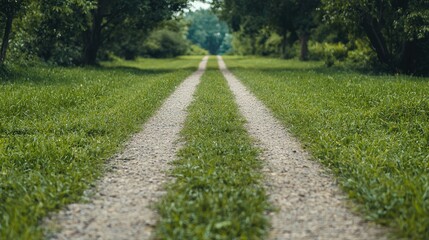 Obraz premium Gravel path through green trees, summer