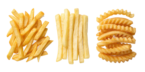 Three Varieties of French Fries on Transparent Background, PNG Transparent