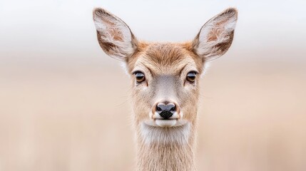 Young deer portrait, field background, wildlife image