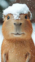 capybara is playing in the snow