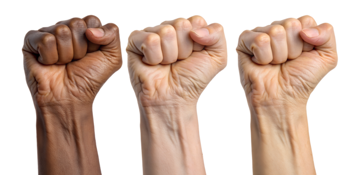 Three Varieties of Clenched Fists Front View on Transparent Background, PNG Transparent