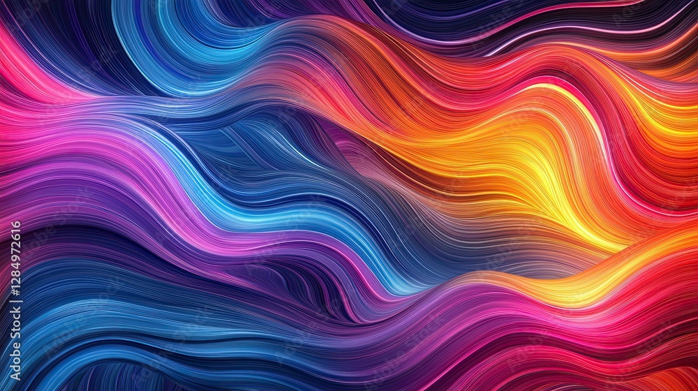 Poster flowing wave line pattern in vibrant colors, ideal for dynamic, fluid designs that convey movement a
