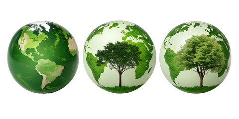 Obraz premium Three Varieties of Ecology Concept Green Planet with Ear on Transparent Background, PNG Transparent