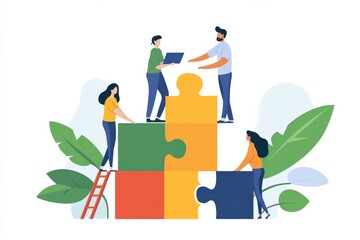 Team Collaboration and Problem Solving with Puzzle Pieces in a Modern Workspace