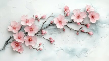 A delicate branch of pink cherry blossoms on a textured background, symbolizing beauty and renewal.