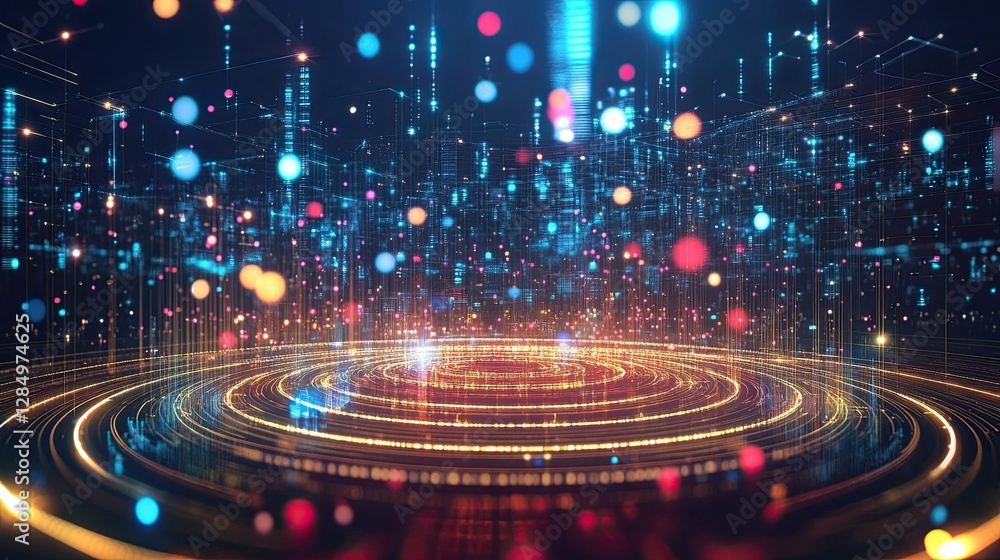 Poster futuristic circuit board glowing with technological abstract patterns, representing cutting-edge dig