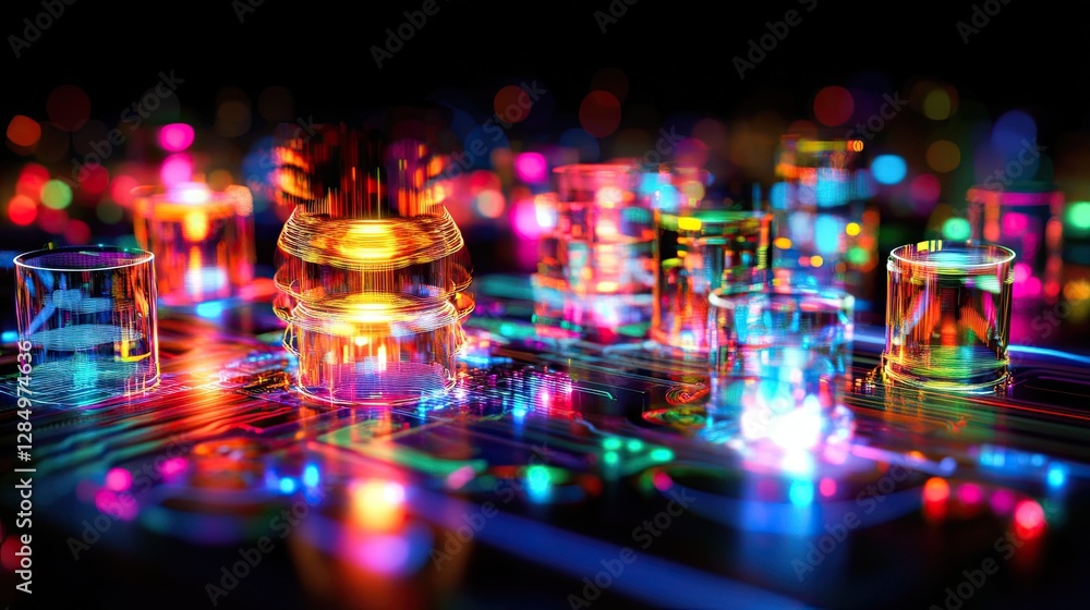 Poster futuristic circuit board glowing with technological abstract patterns, representing cutting-edge dig