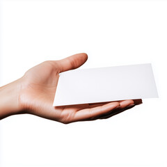 Obraz premium Female hand with blank paper isolated on transparent background 