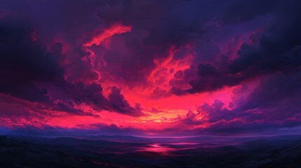 Fototapeta premium Dramatic Sunset Over Calm Waters with Dark Storm Clouds Above