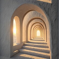 Seamless Pattern of Arched Pathways Sunlit Desert Architectural Photography Serene Environment Perspective View Tranquil Concept