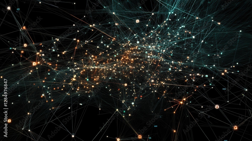 Poster a digital map displaying interconnected global business nodes, symbolizing human resources collabora