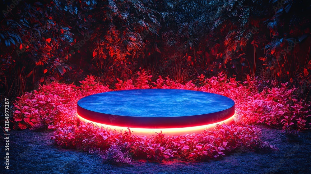 Aufkleber a circular platform illuminated with red light in the garden
